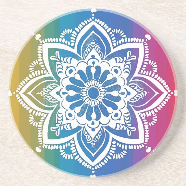 Dessous De Verre En Grès Dessous de verre de Motif de grès Rainbow Mehndi (Devant)