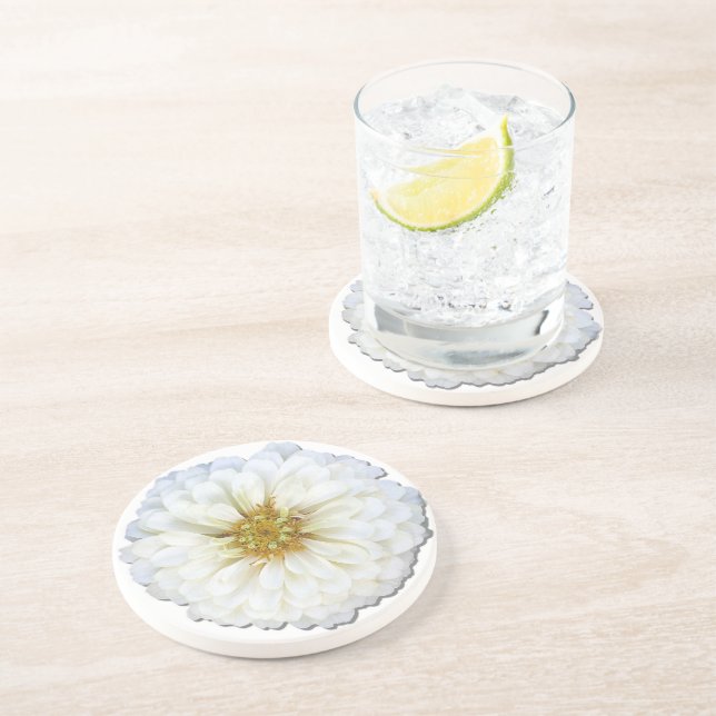 Dessous De Verre En Grès Dessous de verre - grès - Zinnia blanc (Côté)