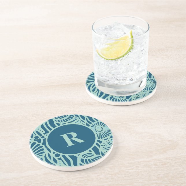 Dessous De Verre En Grès Dessous de verre Motif de grès Aqua Seashell (Côté)
