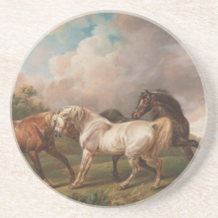 Dessous De Verre En Grès Destin de chevaux d'huile de peinture d'art de Cha