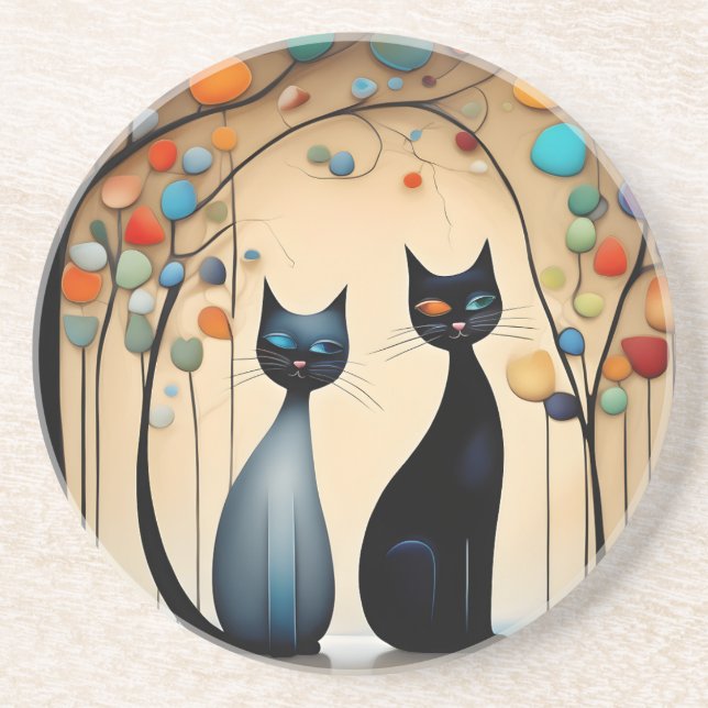 Dessous De Verre En Grès Deux chats charmants (Devant)