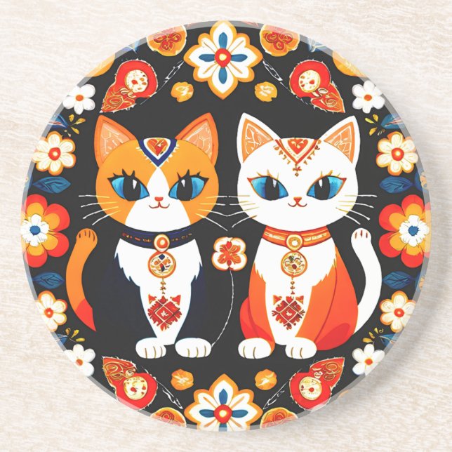 Dessous De Verre En Grès Deux chats mignons (Devant)