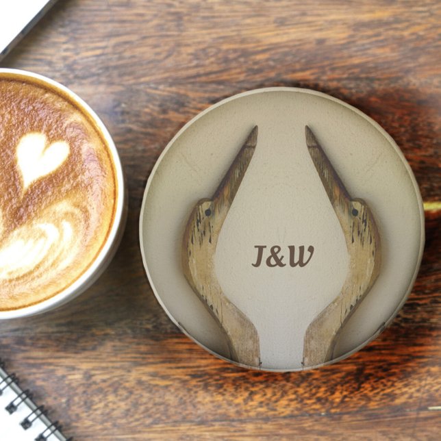 Dessous De Verre En Grès Deux Hérons Patiné Côtier Rustique Pierre naturell (Créateur téléchargé)