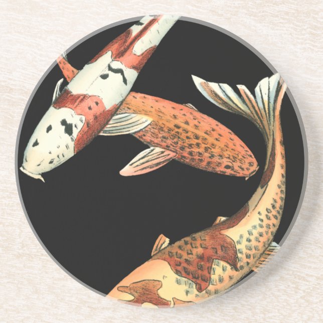 Dessous De Verre En Grès Deux Japonais Koi Goldfish sur un Arrière - plan n (Devant)