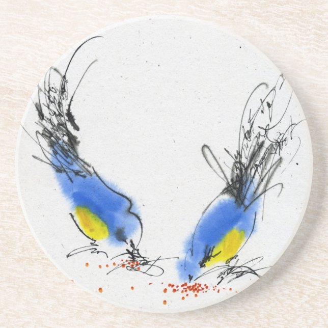 Dessous De Verre En Grès Deux petits titmouses picotant le grain. (Devant)