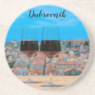 Dessous De Verre En Grès Deux verres de vin rouge avec vue sur Dubrovnik