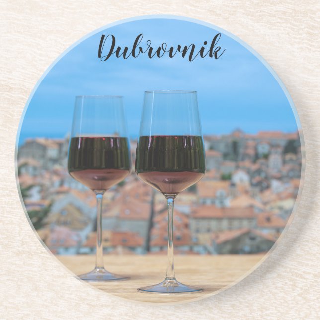 Dessous De Verre En Grès Deux verres de vin rouge avec vue sur Dubrovnik (Devant)