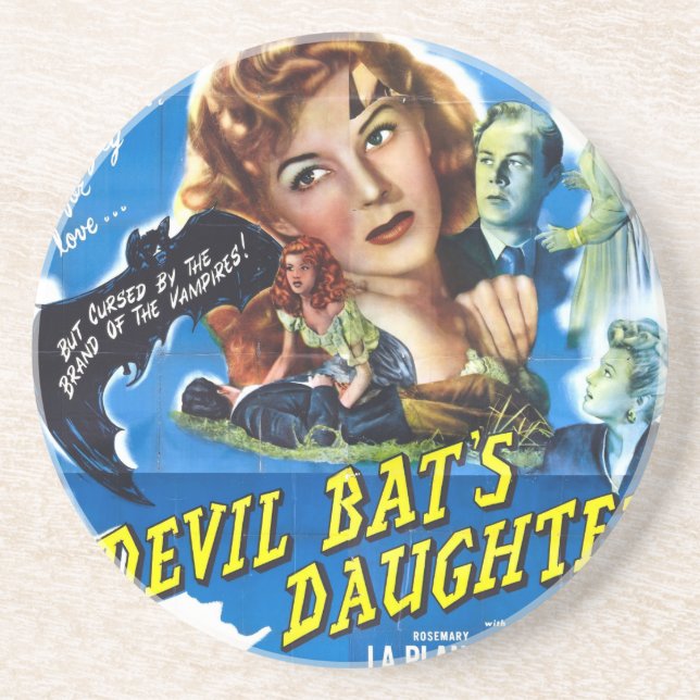 Dessous De Verre En Grès Devil Bat's Daughter, poster de film d'horreur vin (Devant)