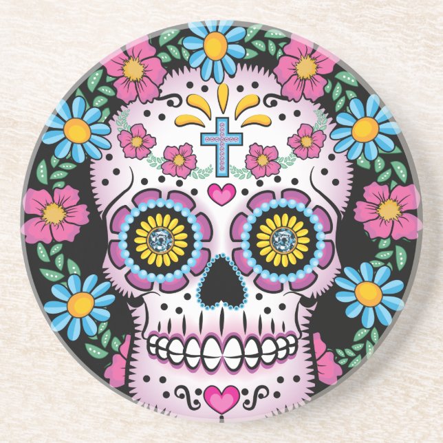 Dessous De Verre En Grès Dia de los Muertos Skull (Devant)