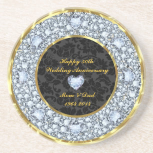 Dessous De Verre En Grès Diamants, Black & Gold 50e anniversaire de Mariage