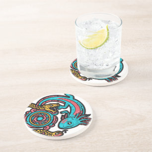 Dessous De Verre En Grès Dieu aztèque Xolotl combattant l'art tribal de la
