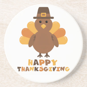Dessous De Verre En Grès Dinde de Thanksgiving jaune mignonne