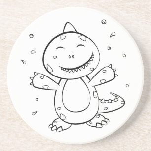 Dessous De Verre En Grès Dinosaur - Animal d'art esquissé en noir et blanc