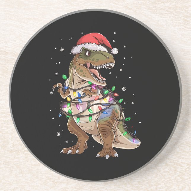 Dessous De Verre En Grès Dinosaur T-rex Arbre Chandail de Noël Xmas Dino (Devant)