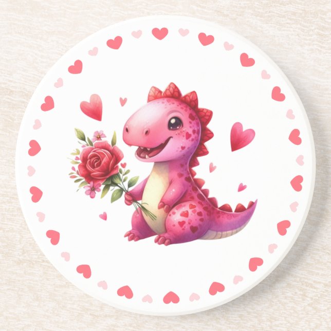 Dessous De Verre En Grès Dinosaure de la Saint Valentin (Devant)
