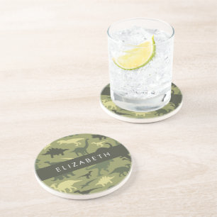 Dessous De Verre En Grès Dinosaure Motif, Dinosaur Silhouette, Votre Nom