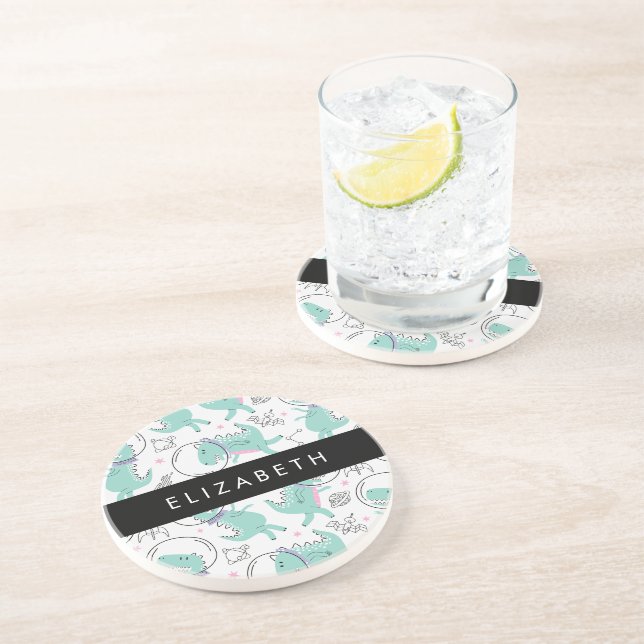 Dessous De Verre En Grès Dinosaures Spatiaux, Dinosaures Mignons, Étoiles,  (Côté)