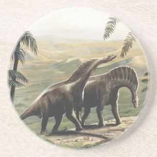 Dessous De Verre En Grès Dinosaures Vintage, Amargasaurus avec Palmiers