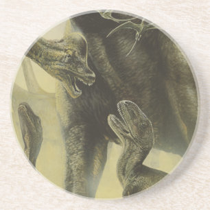 Dessous De Verre En Grès Dinosaures vintage, Torvosaurus et Brachiosaurus