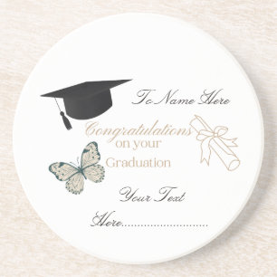Dessous De Verre En Grès Diplôme Personnalisé avec Papillons et Chapeau