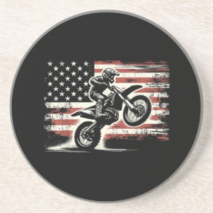 Dessous De Verre En Grès Dirt Bike American Flag Motocross Biker Vintage US