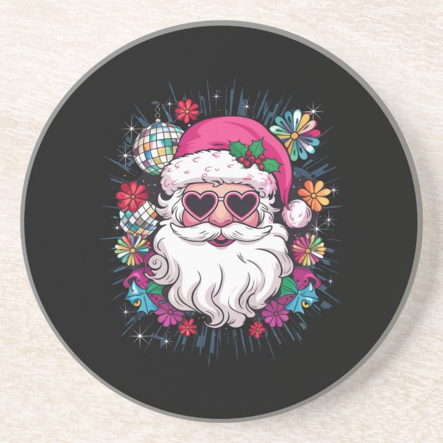 Dessous De Verre En Grès Disco Rose Père Noël Noël Fête de Noël Drôle (Devant)