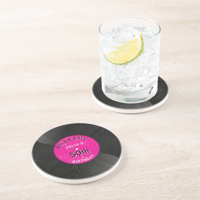 Dessous De Verre En Grès Disque Vinyle Rétro Rock N Roll Rose Anniversaire (Côté)