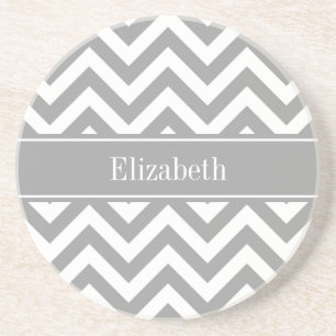Dessous De Verre En Grès Dk Grey Blanc LG Chevron Dk Grey Nom Monogramme