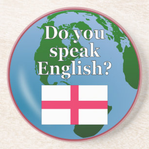 Dessous De Verre En Grès "Do you speak English ?" en anglais. Flag & globe