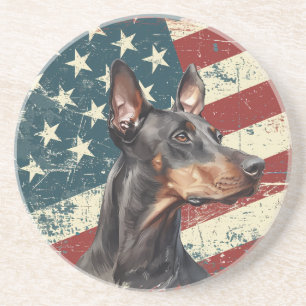 Dessous De Verre En Grès Doberman Pinscher Drapeau Américain Grunge
