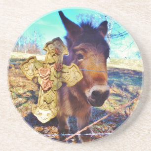Dessous De Verre En Grès Donkey avec croix Rose