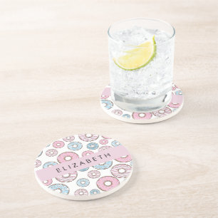 Dessous De Verre En Grès Donuts Roses, Donuts Bleus, Sprinkings, Votre Nom