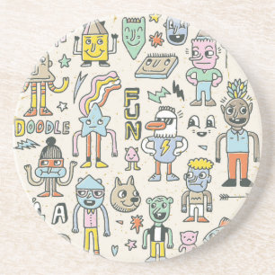Dessous De Verre En Grès Doodles Wacky : jeu de caractères Vintage