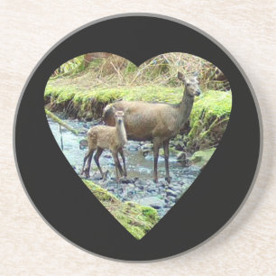 Dessous De Verre En Grès Douce Biche au Faon, Lien Tendre de la Forêt de Bo