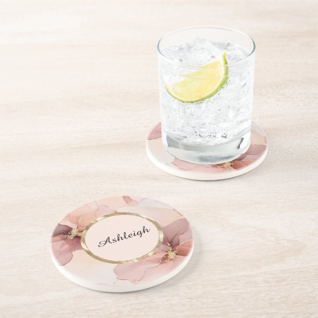 Dessous De Verre En Grès Douce Mariée Fleurie Rose Or Romantique (Côté)