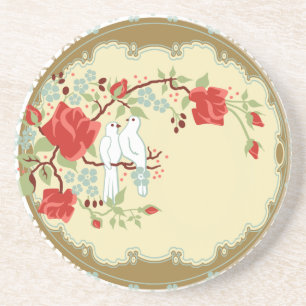 Dessous De Verre En Grès Doves d'amour d'inspiration vintage
