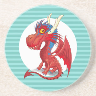 Dessous De Verre En Grès Dragon Bébé Rouge