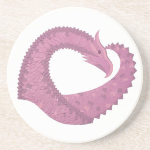 Dessous De Verre En Grès Dragon cardiaque mauve sur blanc