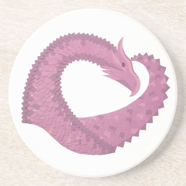 Dessous De Verre En Grès Dragon cardiaque mauve sur blanc (Devant)