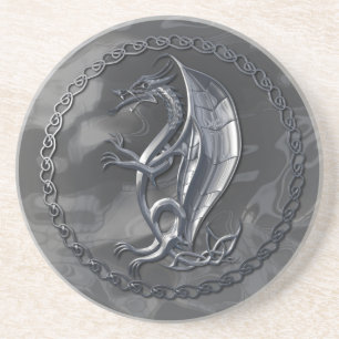 Dessous De Verre En Grès Dragon Celtique Argent