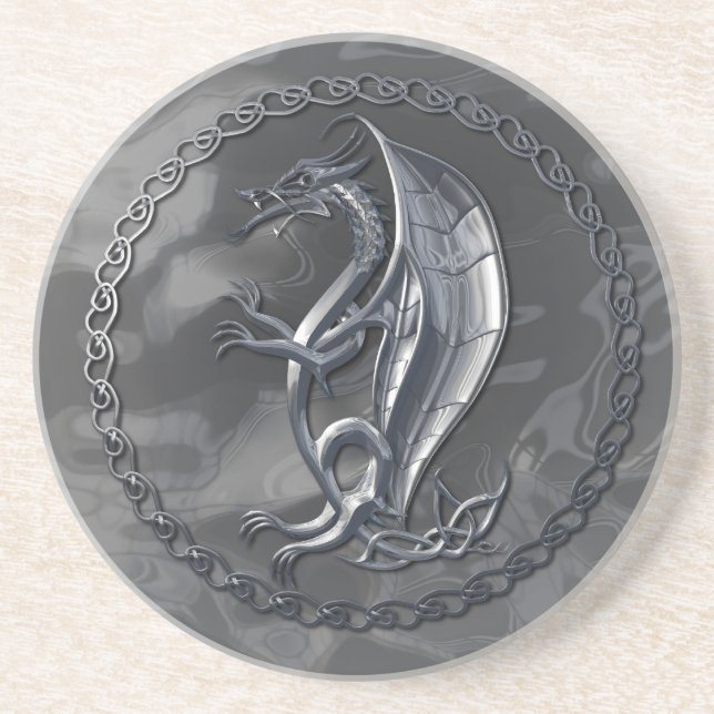 Dessous De Verre En Grès Dragon Celtique Argent (Devant)
