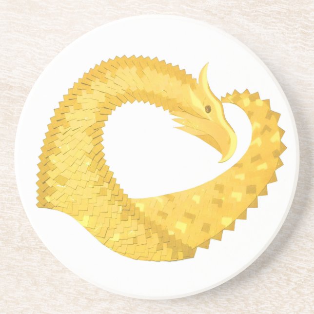 Dessous De Verre En Grès Dragon de coeur jaune sur blanc (Devant)