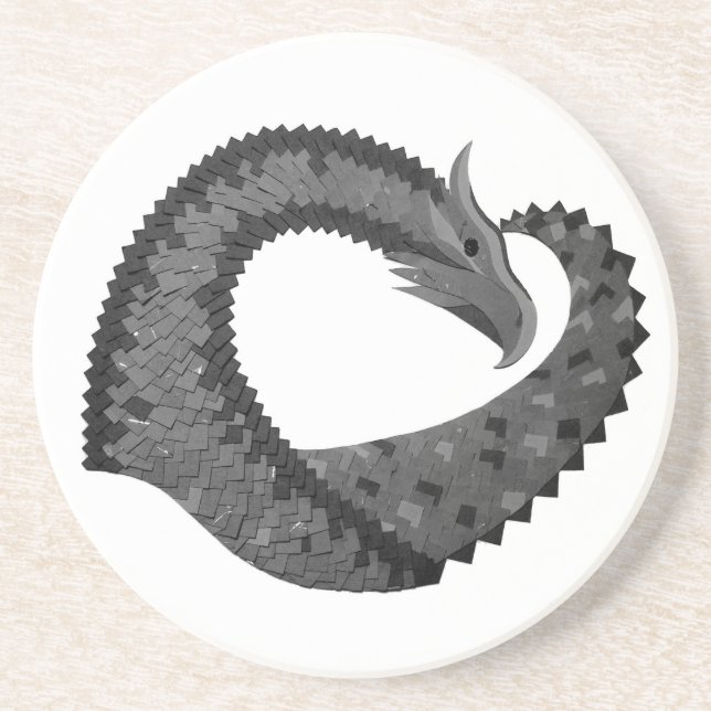 Dessous De Verre En Grès Dragon de coeur noir sur blanc (Devant)