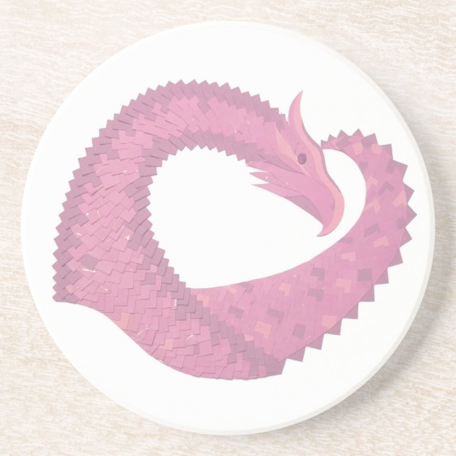 Dessous De Verre En Grès Dragon de coeur rose sur blanc (Devant)