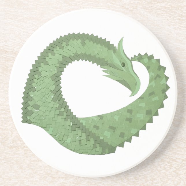 Dessous De Verre En Grès Dragon de coeur vert olive blanc (Devant)
