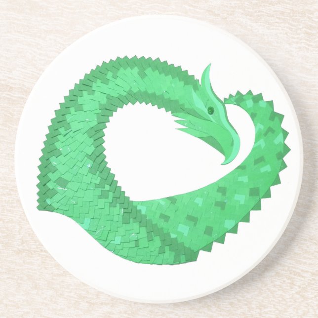Dessous De Verre En Grès Dragon de coeur vert sur blanc (Devant)