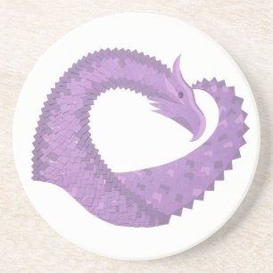 Dessous De Verre En Grès Dragon de coeur violet de lavande blanc