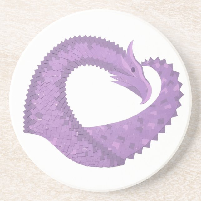 Dessous De Verre En Grès Dragon de coeur violet de lavande blanc (Devant)