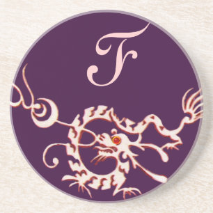 Dessous De Verre En Grès DRAGON DE MER 2 MONOGRAMME rose violet