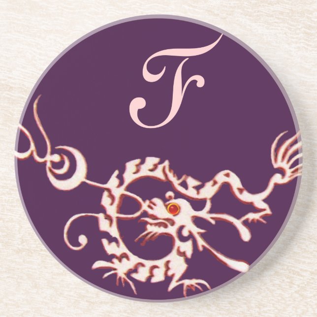 Dessous De Verre En Grès DRAGON DE MER 2 MONOGRAMME rose violet (Devant)